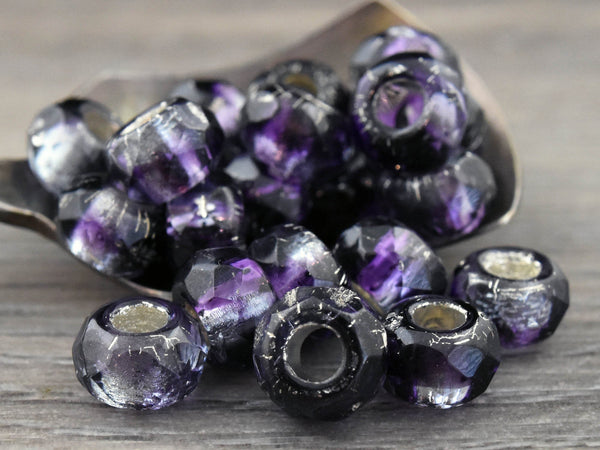 Roller Beads - Rondelle Beads - Large Hole Beads - Fire Polished Beads - Czech Glass Beads - Purple Beads - 10pcs - 5x8mm - (4700)
