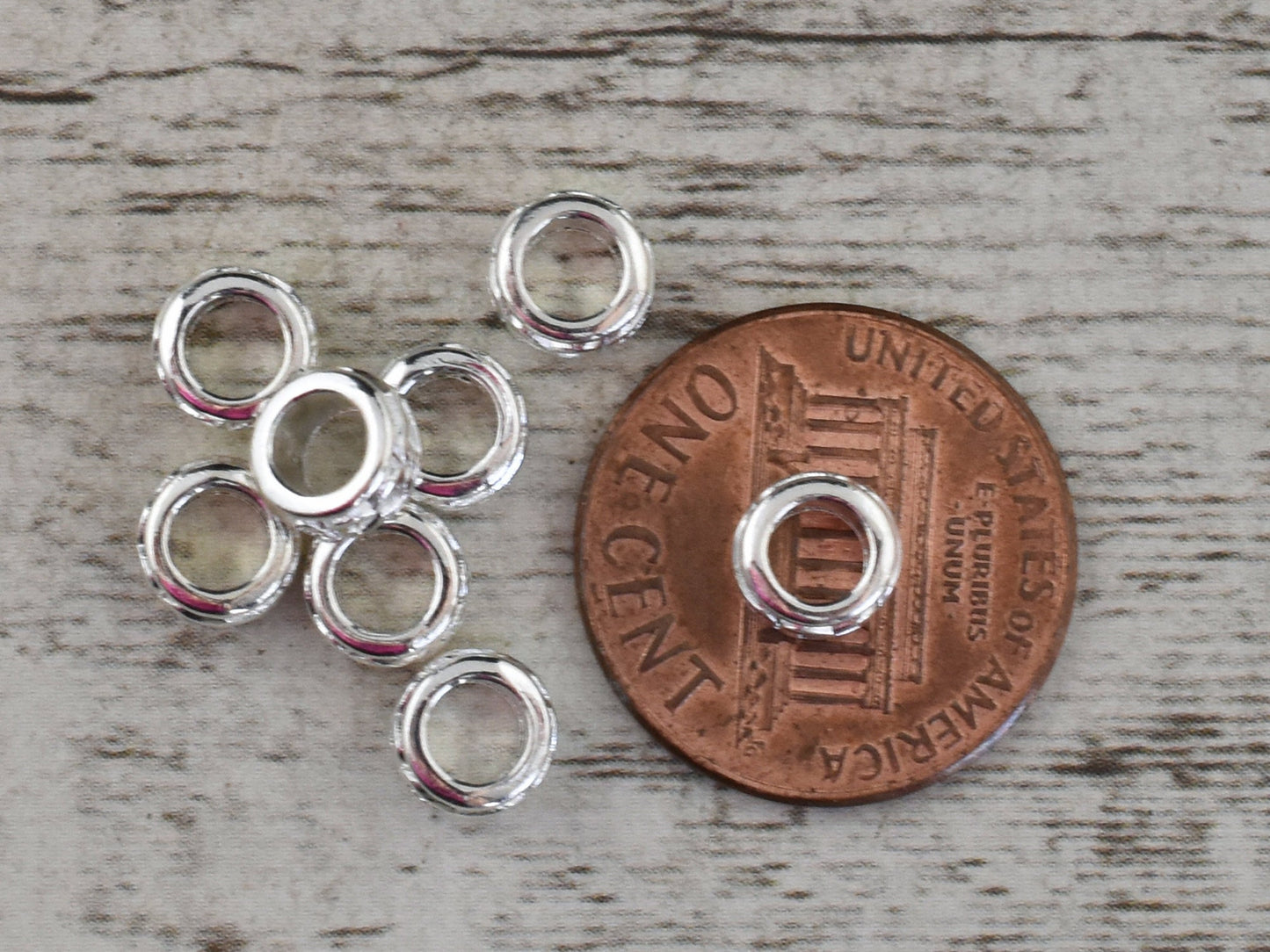 *100* 7x4mm Antique Silver Large Hole Rondelle Spacer Beads