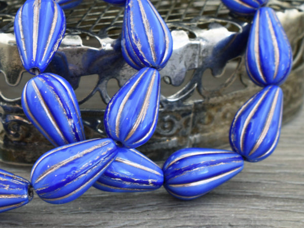 Melon Beads - Czech Glass Beads - Teardrop Beads - Picasso Beads - Tucson Beads - 6pcs - 13x8mm - (2427)