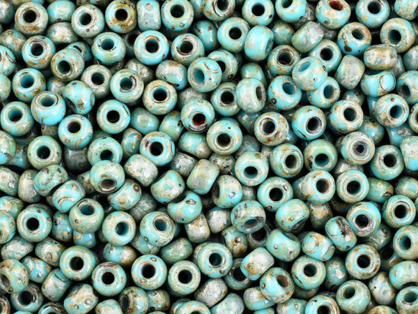 6/0 - 8/0 Seed Beads - Miyuki 4514 - Opaque Turquoise - Picasso Beads - Size 6 Beads -  Size 8 Beads - 15 grams