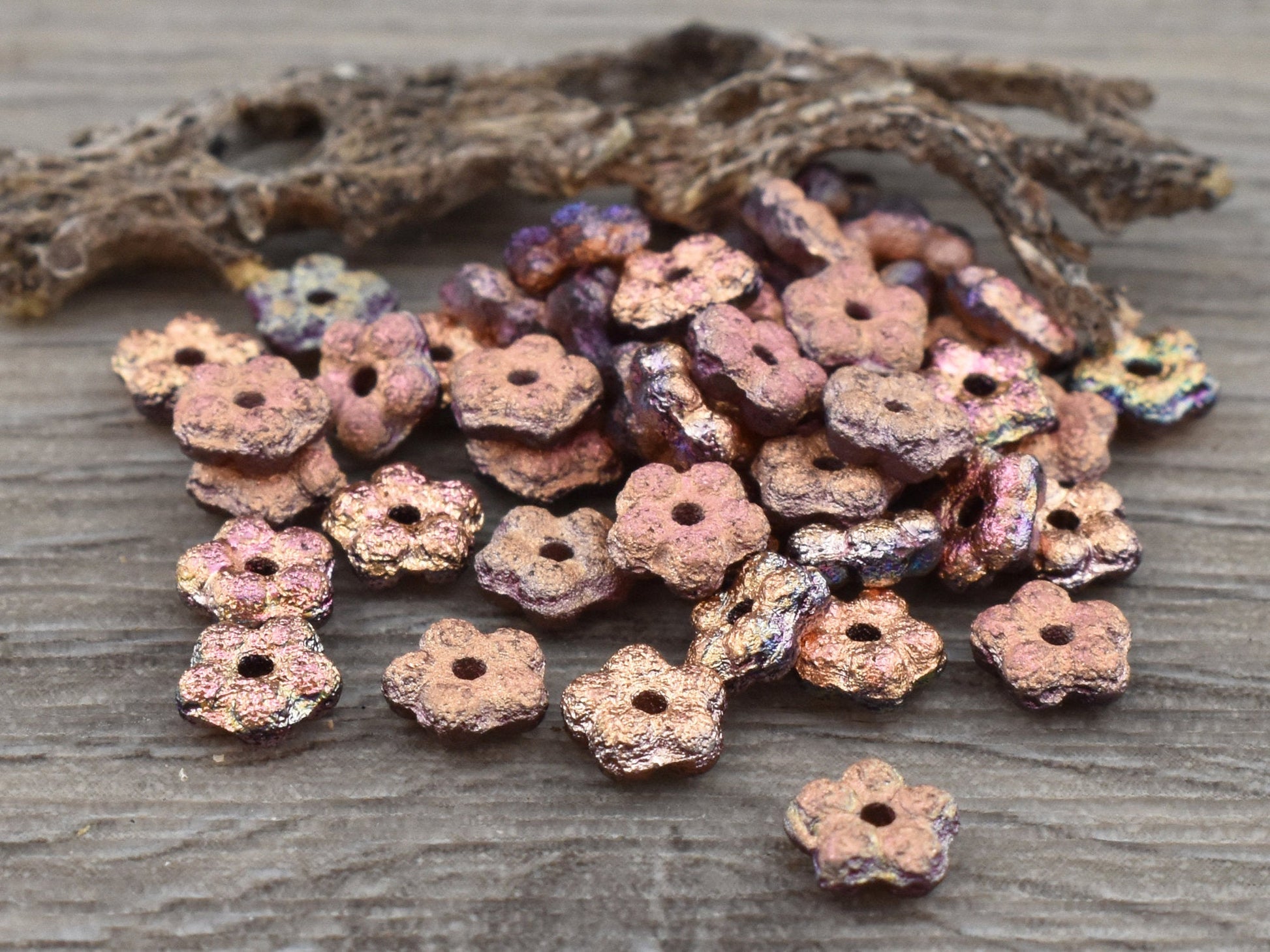 50* 5mm Etched Copper AB Forget Me Not Rondelle Daisy Beads – The