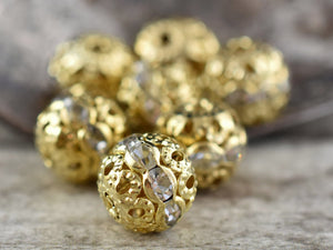 Gold Rhinestone Filigree Round Beads -- Choose Your Size