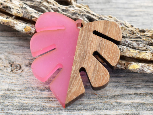 Palm Leaf Pendant - Wood Resin Pendant - Boho Pendant - Wood Pendant - Resin Pendant - Jewelry Pendant - 30x28mm - (B157)