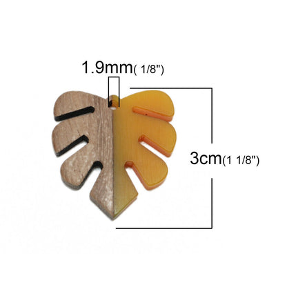 30x28mm Wood/Resin Palm Leaf Pendant (Yellow)
