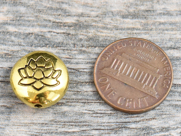 *6* 14mm Antique Gold Lotus Flower Design Coin Beads