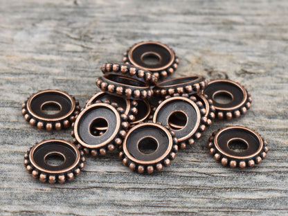 *50* 10x2mm Antique Copper Bali Style Rondelle Spacer Beads