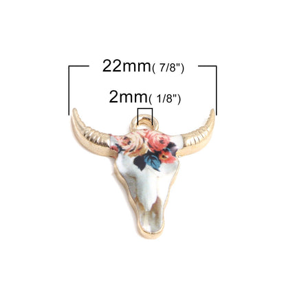 *10* 22x21mm Floral Enamel Cow Head Charms #1