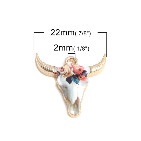 5* 22x21mm Floral Enamel Cow Head Charms #6 – The Bead Obsession