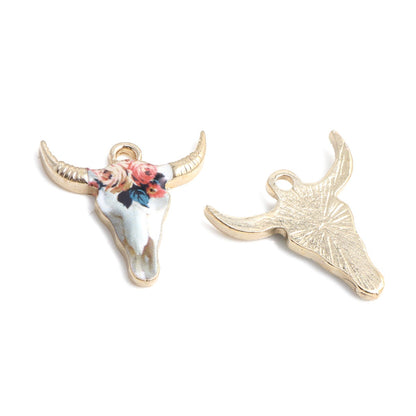 *10* 22x21mm Floral Enamel Cow Head Charms #1