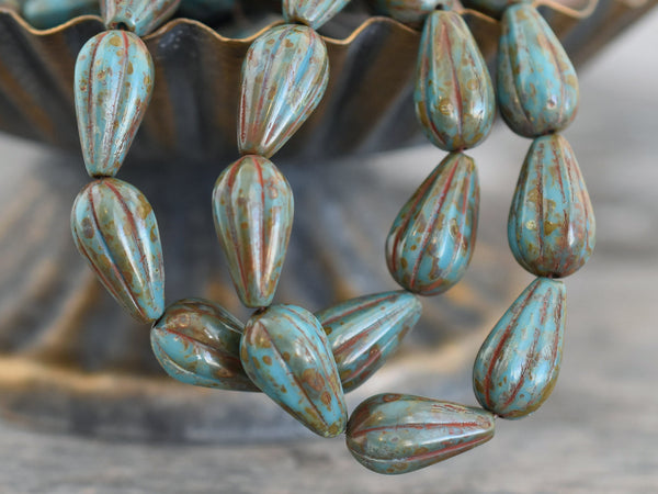 Picasso Beads - Czech Glass Beads - Melon Beads - Teardrop Beads - Drop Beads - 6pcs - 13x8mm - (5154)