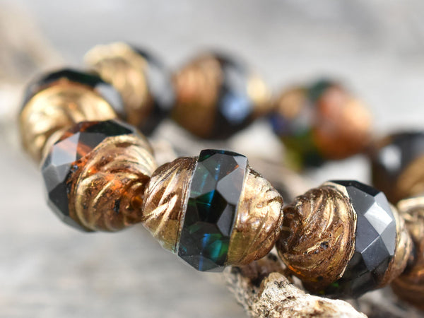 Czech Glass Beads - Turbine Beads - Cathedral Beads - Picasso Beads - Czech Glass Plumps - 13x15mm - 4pcs - (2970)