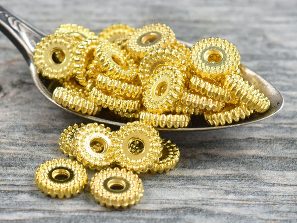 *100* 7x2mm Gold Ridged Rondelle Beads