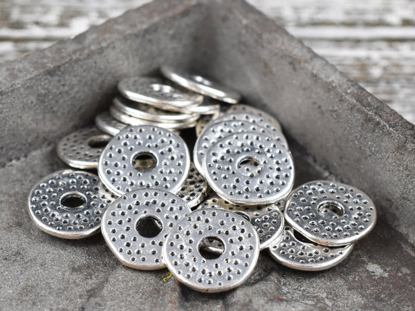 *100* 12mm Antique Silver Dimpled Flat Washer Spacer Beads