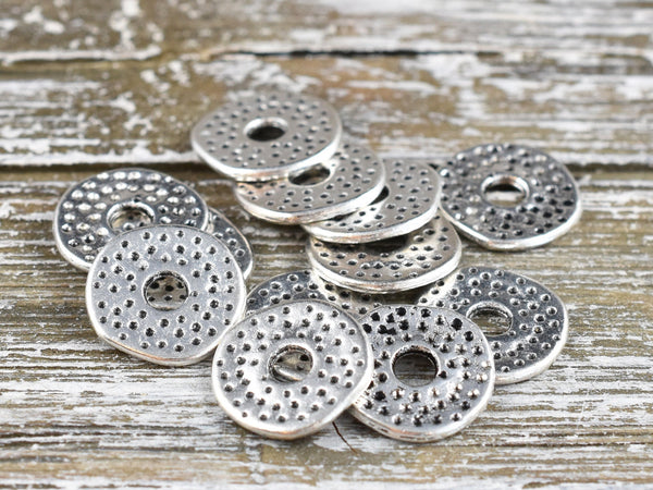 *100* 12mm Antique Silver Dimpled Flat Washer Spacer Beads