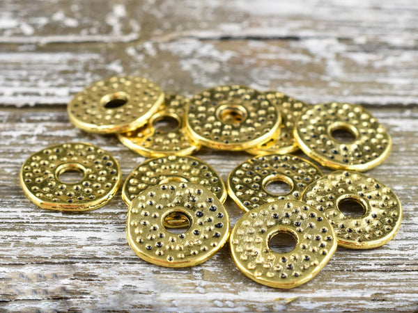 *100* 12mm Antique Gold Dimpled Flat Washer Spacer Beads