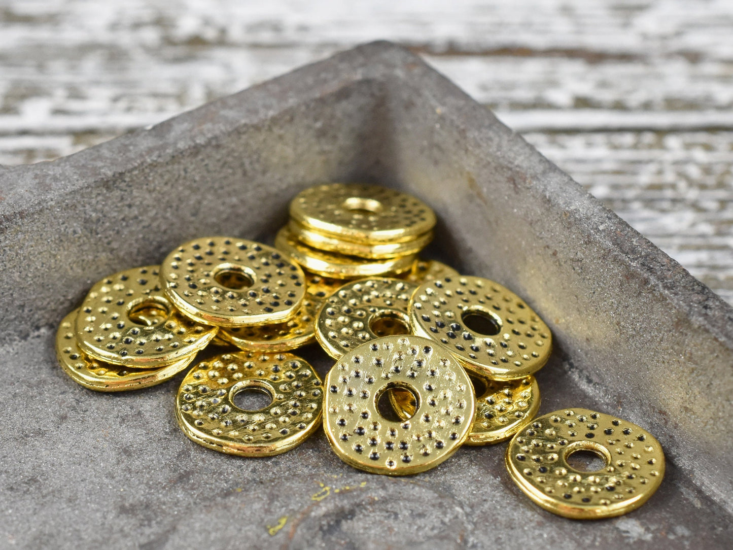 *100* 12mm Antique Gold Dimpled Flat Washer Spacer Beads