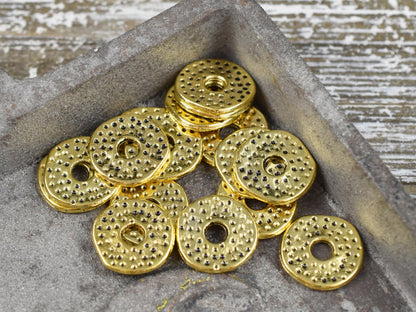 *100* 12mm Antique Gold Dimpled Flat Washer Spacer Beads