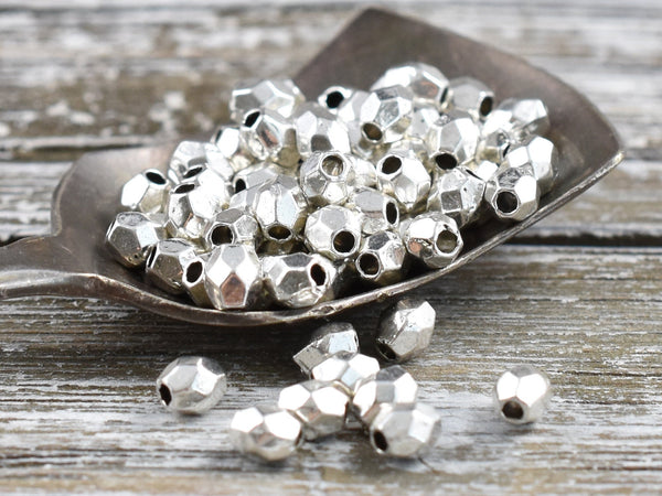 *250* 4x3mm Antique Silver Faceted Oval Spacer Beads
