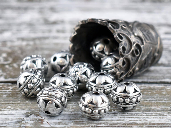 *50* 8mm Antique Silver Round Filigree Beads