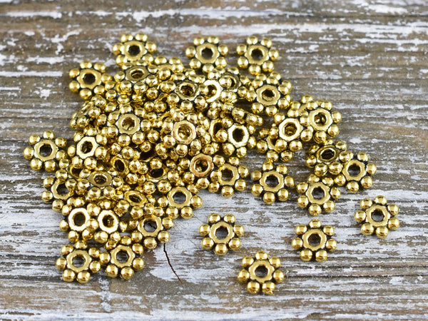 Metal Beads - Daisy Spacers - Gold Daisy Spacers - Heishi Beads - Gold Spacer Beads - Antique Gold Spacers - 4mm - 250pcs - (1728)
