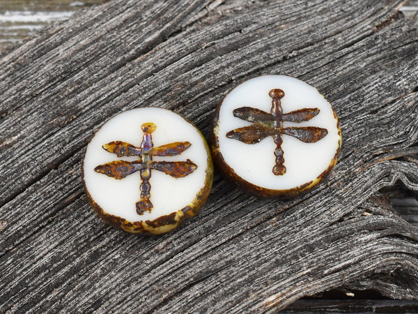 Picasso Beads - Czech Glass Beads - Dragonfly Beads - Dragonfly Coin - Dragonfly Pendant - Czech Glass Dragonfly - 18mm - 2pcs - (A121)