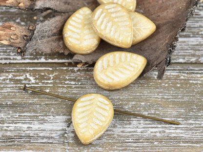 Leaf Beads - Czech Glass Beads - Top Drilled Leaf - Dogwood Leaf - Top Hole - Picasso Beads - 16x12mm - 6pcs - (6023)