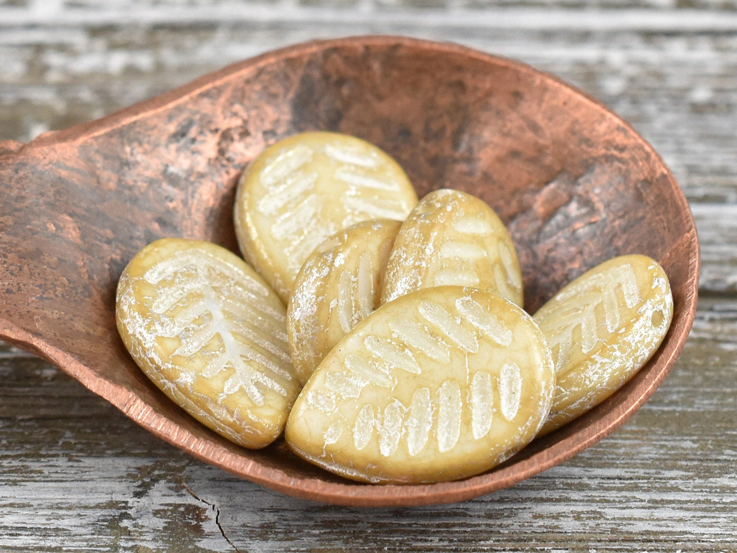 Leaf Beads - Czech Glass Beads - Top Drilled Leaf - Dogwood Leaf - Top Hole - Picasso Beads - 16x12mm - 6pcs - (6023)