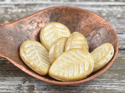 Leaf Beads - Czech Glass Beads - Top Drilled Leaf - Dogwood Leaf - Top Hole - Picasso Beads - 16x12mm - 6pcs - (6023)