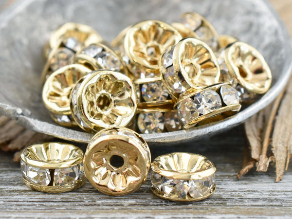 Light Rose Gold Rhinestone Rondelle Spacer Beads