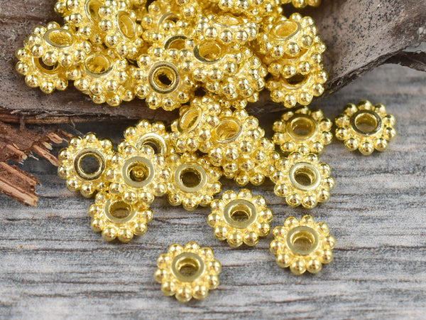 7mm Gold Daisy Spacer Beads -- Choose Your Quantity