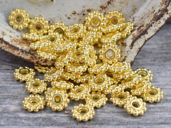 7mm Gold Daisy Spacer Beads -- Choose Your Quantity