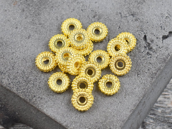*100* 7x2mm Gold Ridged Rondelle Beads
