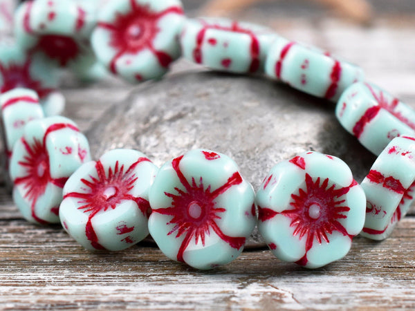 Czech Glass Beads - Hawaiian Flower Bead - Czech Glass Flowers - Flower Beads - Hibiscus Beads - 6pcs - (2897)