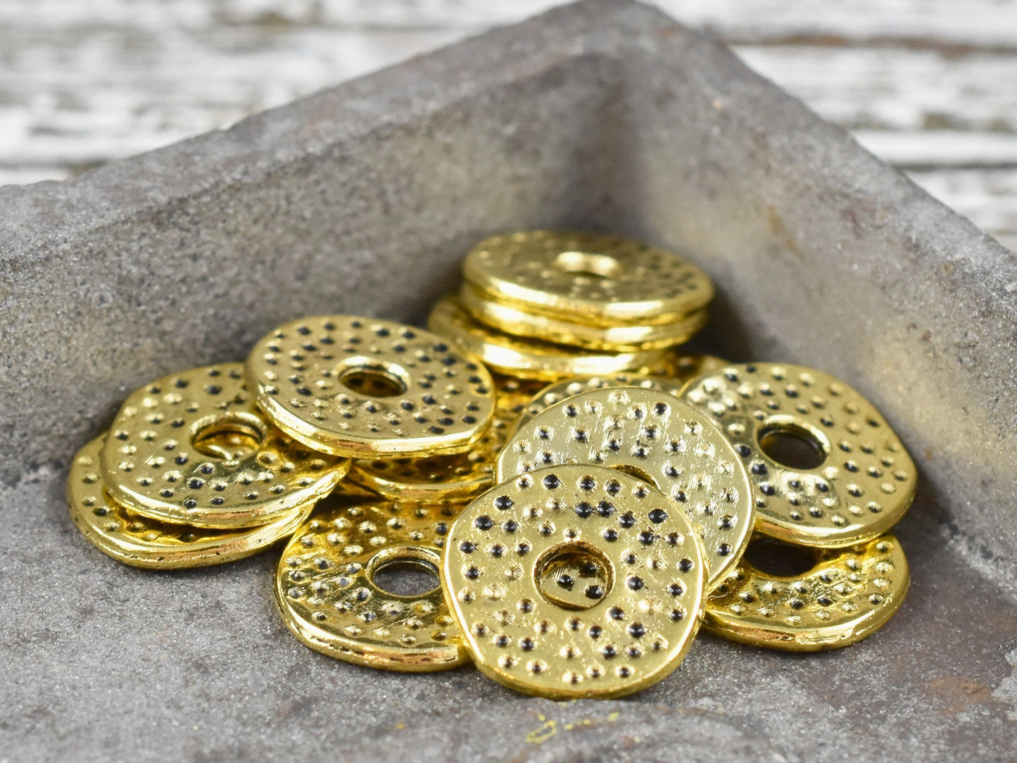 *100* 12mm Antique Gold Dimpled Flat Washer Spacer Beads