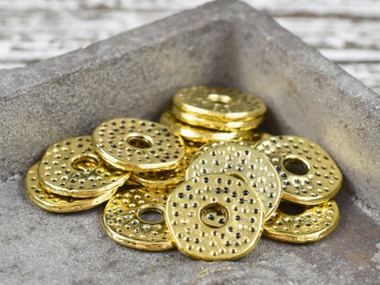 *100* 12mm Antique Gold Dimpled Flat Washer Spacer Beads