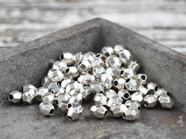 *250* 4x3mm Antique Silver Faceted Oval Spacer Beads