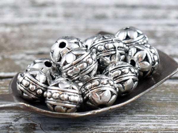 *50* 8mm Antique Silver Round Filigree Beads