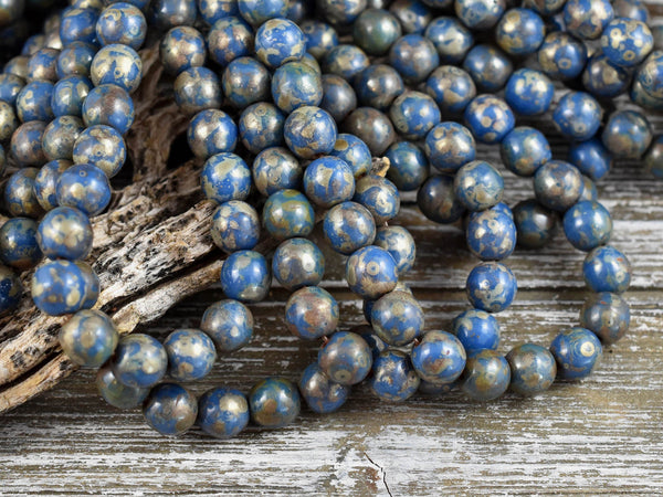 Picasso Beads - Czech Glass Beads - 6mm Beads - Druk Beads - Round Beads - Cobalt Blue - 25pcs - (5727)