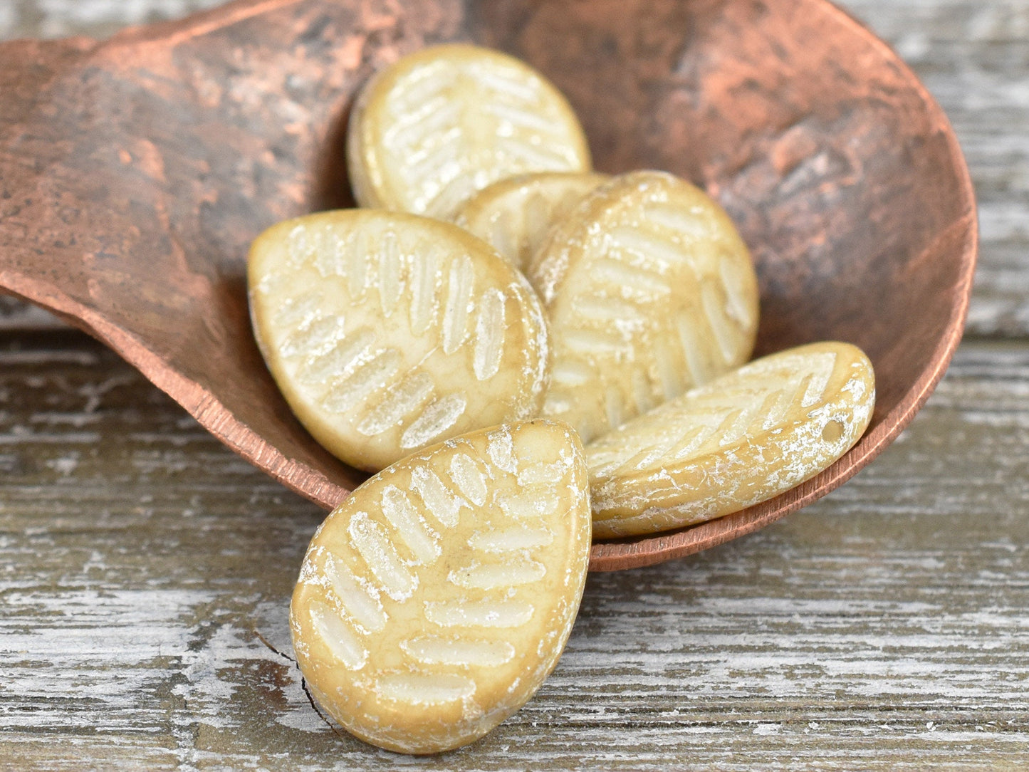 Leaf Beads - Czech Glass Beads - Top Drilled Leaf - Dogwood Leaf - Top Hole - Picasso Beads - 16x12mm - 6pcs - (6023)