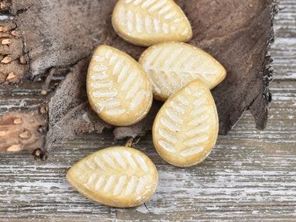 Leaf Beads - Czech Glass Beads - Top Drilled Leaf - Dogwood Leaf - Top Hole - Picasso Beads - 16x12mm - 6pcs - (6023)