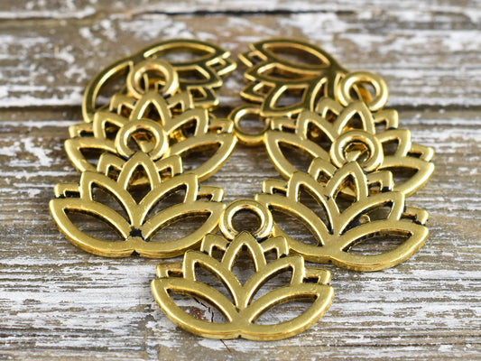 *10* 15x17mm Antique Gold Lotus Flower Charms