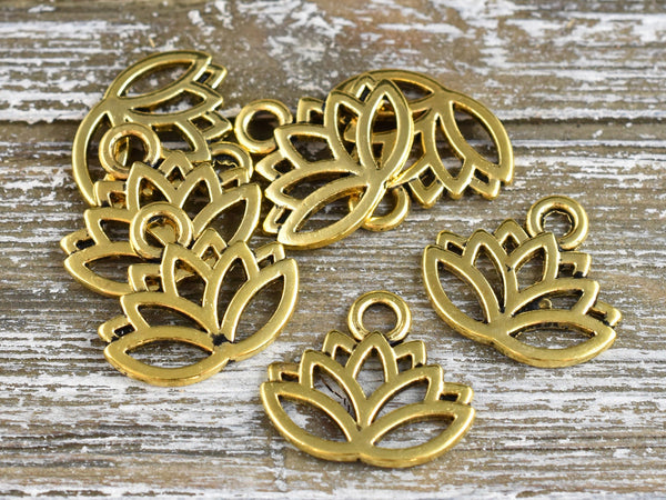 *10* 15x17mm Antique Gold Lotus Flower Charms