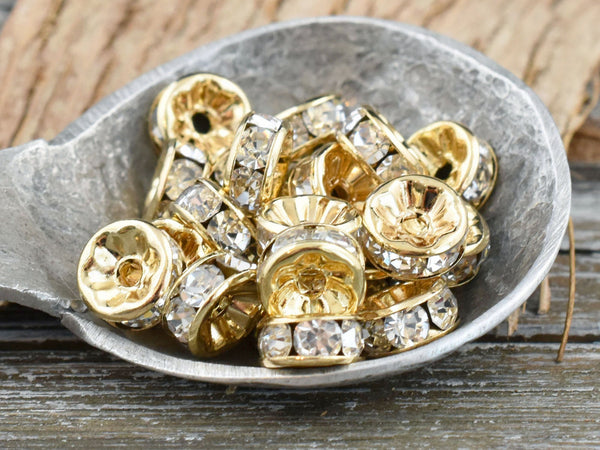 Light Rose Gold Rhinestone Rondelle Spacer Beads