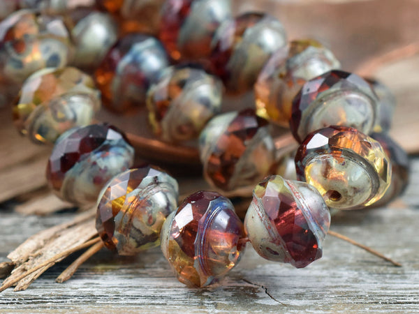 Czech Glass Beads - Picasso Beads - Saturn Beads - Saucer Beads - Planet Beads - UFO Beads - 8x10mm - 10pcs (3981)
