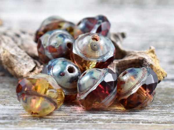 Czech Glass Beads - Picasso Beads - Saturn Beads - Saucer Beads - Planet Beads - UFO Beads - 8x10mm - 10pcs (3981)