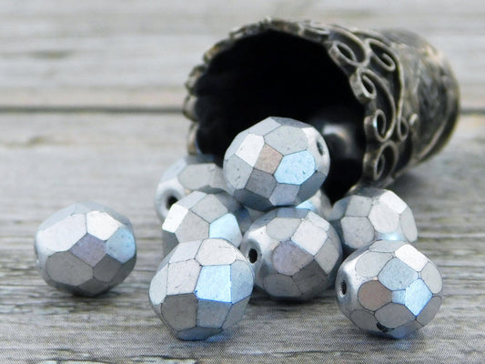 Czech Glass Beads - Silver Beads - Fire Polished Beads - Faceted Beads - Matte Metallic Silver - Round Beads - Choose from 6mm 8mm or 10mm