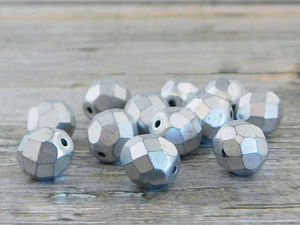 Czech Glass Beads - Silver Beads - Fire Polished Beads - Faceted Beads - Matte Metallic Silver - Round Beads - Choose from 6mm 8mm or 10mm