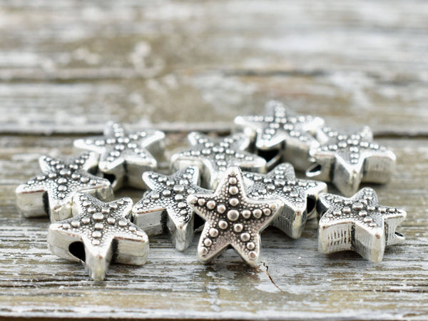 *50* 11mm Antique Silver Starfish Beads