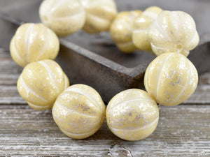 Czech Glass Beads - Large Czech Beads - Melon Beads - Picasso Beads - Round Beads - Mercury Beads - 14mm - 4pcs - (A128)