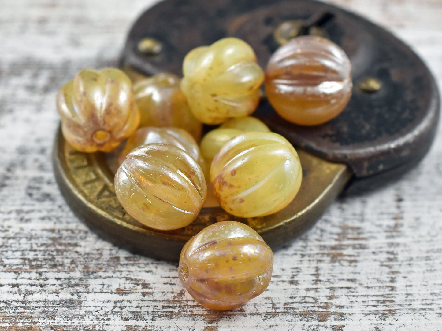 Picasso Beads -  Melon Beads - Czech Glass Beads - Round Beads - Bohemian Beads - Choose from 10mm or 12mm